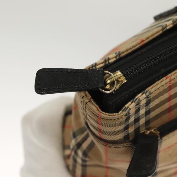 BURBERRY Nova Check Hand Bag Canvas Leather Beige Gold Auth 131011